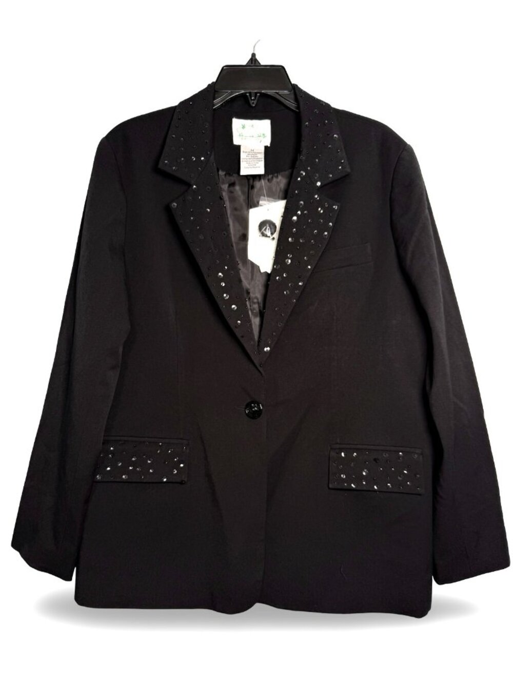 Quacker Factory Sequin Tuxedo Blazer Womens M Black Beaded Party Holiday‎ Jacket